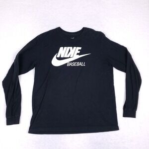 Nike Baseball Long Sleeve T-Shirt Large Black Graphic Athletic Sportswear Tee